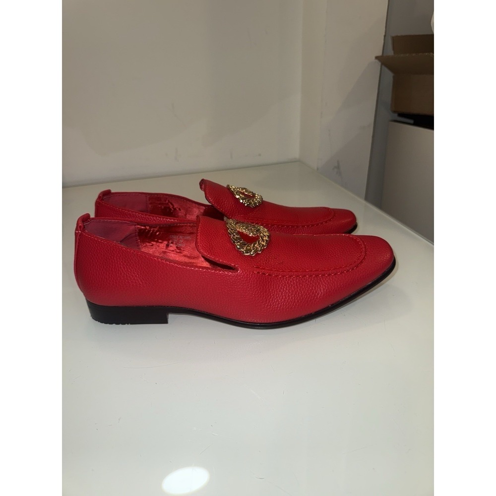 After Midnite Red with Gold Lion Emblem Slip-on Men's Dress Shoes Style # 6911 - Picture 4 of 10